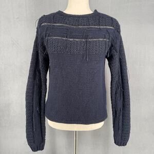 Sacai Luck‎ Wool Fringe Sweater Western Boho 3 Black Textured Knit Japan